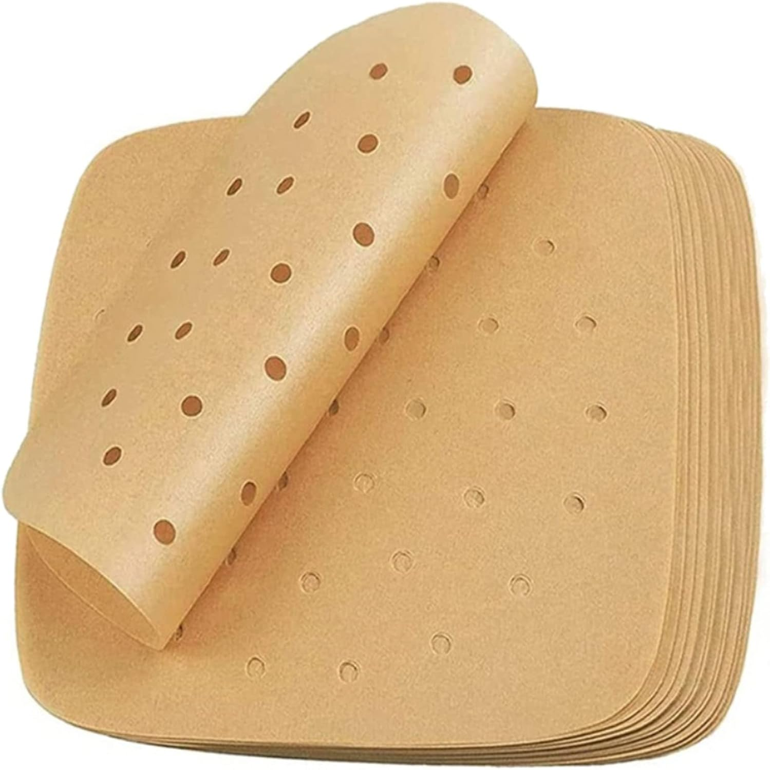 (100Pcs-9 Inch) Air Fryer Parchment Paper, MH MOIHSING Square Air Fryer Liners, Bamboo Steamer Paper, Steamer Liner Perforated Unbleached Parchment Paper for Baking Cookies Grilling Air Fryer, No Burn