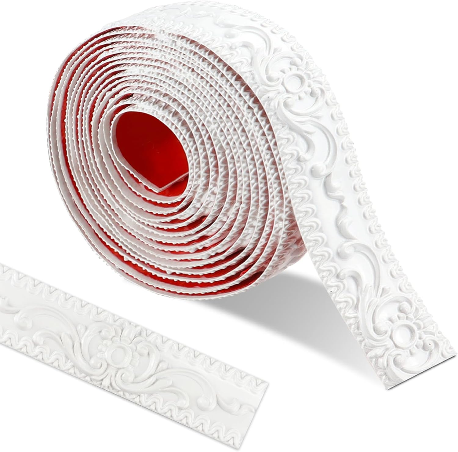 300*3.6Cm Wallpaper Borders Self-Adhesive,3D Vintage Pattern Coving for Ceilings, Flexible Moulding Trim Waterproof, Peel and Stick Wall Border for Mirror Frame， Home Decoration（White-Silver Pattern）