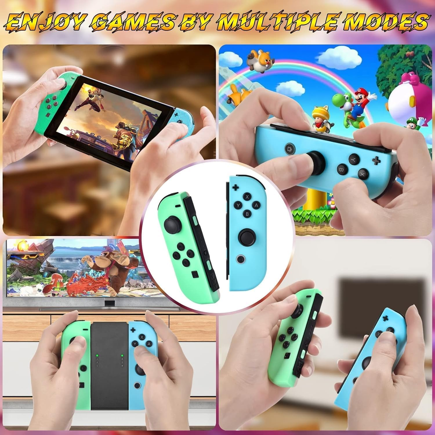 Nintendo Switch Controller Controller for Switch, Wireless Replacement for Switch, Left and Right Controllers Support Sports Dual Vibration/Wake-Up Motion Control (Blue + Green) image number 1