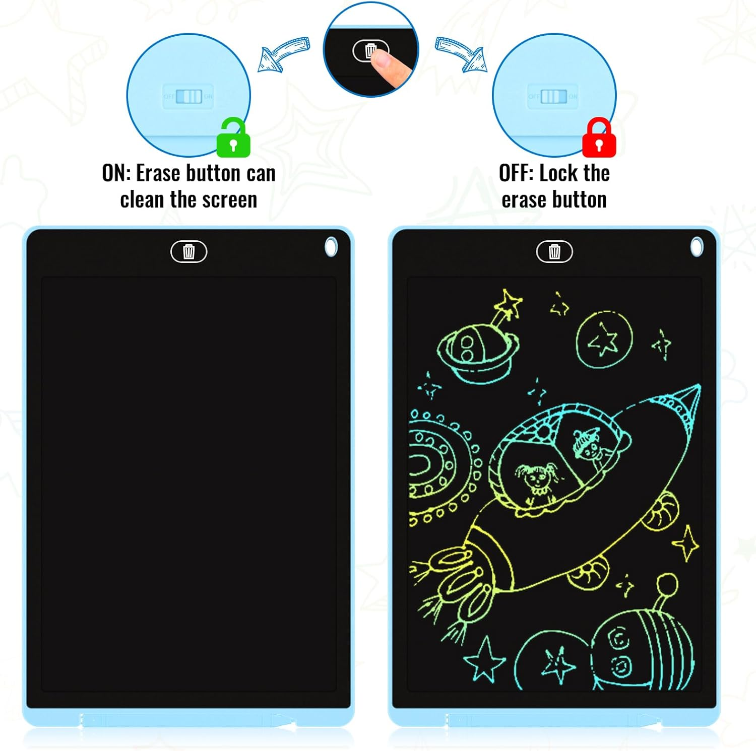 Electight 12 Inch LCD Writing Tablet for Kids, 2 Pack Colorful Doodle Board with Stylus, Eye Care Drawing Board with Lock/Delete FUNC, Portable Drawing Tablet for 3+ Years Old Boys Girls (Blue, Blue) image number 1