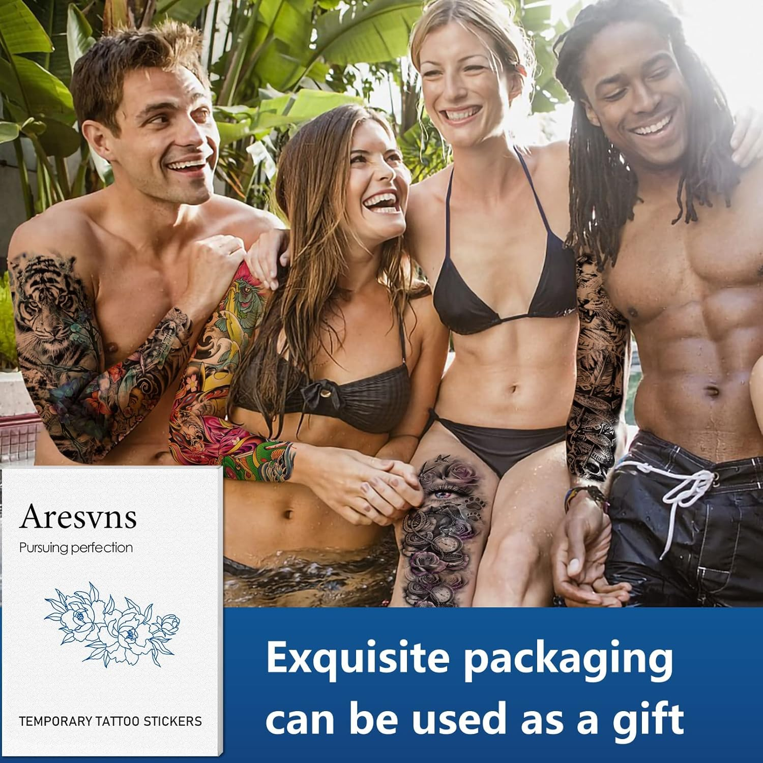 Aresvns Japanese Sleeve Tattoos for Men and Women 20 Sheets, Full Arm Temporary Tattoos for Adults, Waterproof Large Koi Fake Tattoos for BBQ Pool Beach Party image number 2