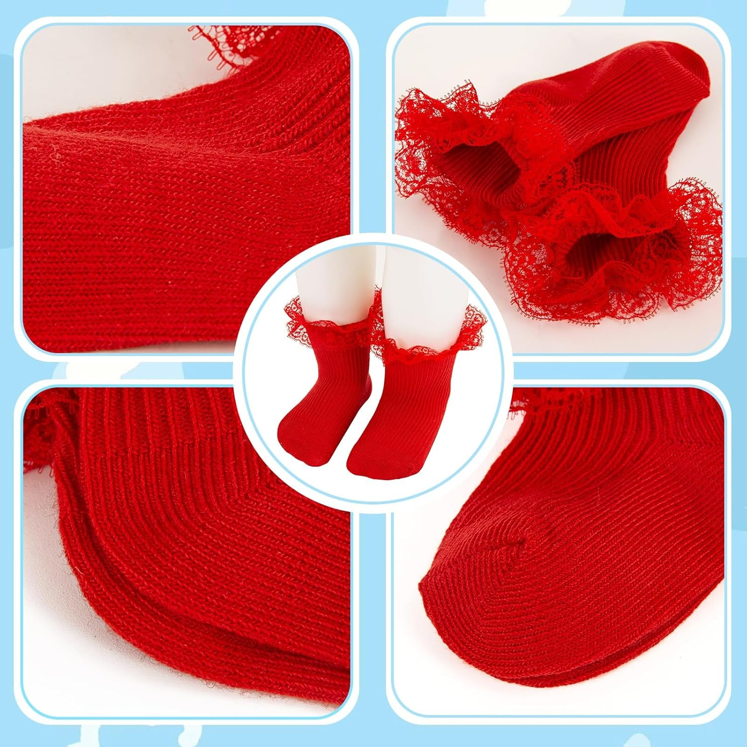 Baby Girls Socks Eyelet Double Lace Ruffle Socks Cotton Turn Cuff Frilly Sock for Preemie Newborn Infant Toddler image number 2