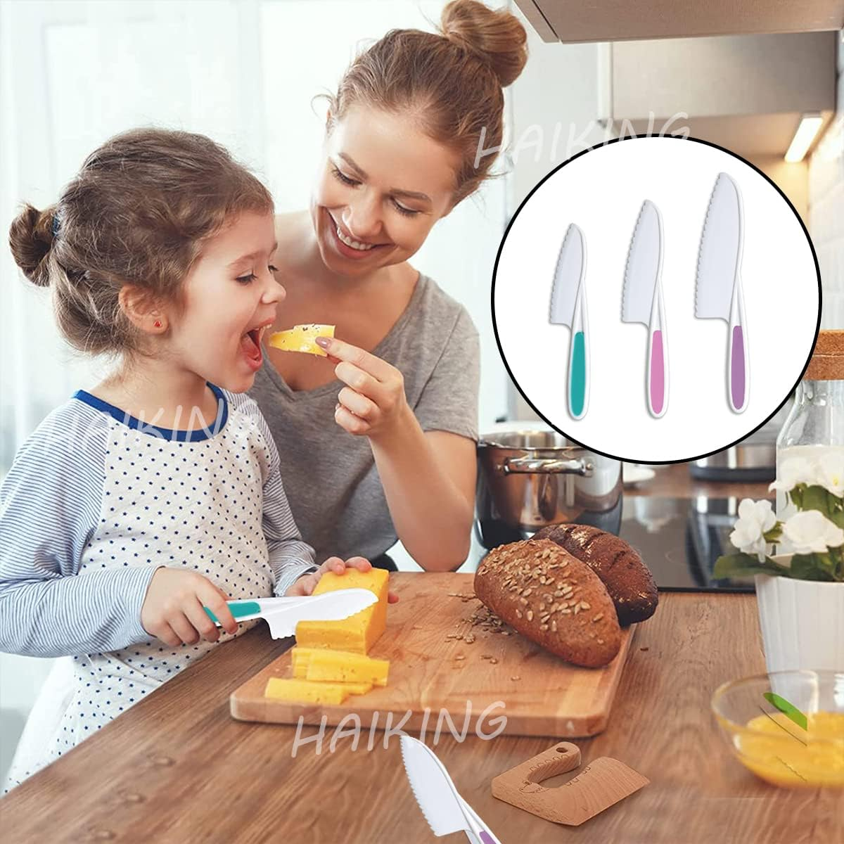 Kids Safe Knife Set, 3 Pcs Colorful PP Serrated Edges Children'S Cooking Knives for Kids Cooking Beginners Cut Fruits Salad Veggies Cake image number 2