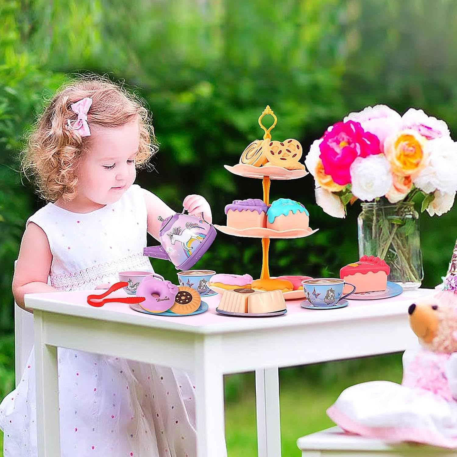 Kids Tea Party Set, 48PCS Pretend Play Toys Including Tea Set Dessert Ice Ice Unicorn Toys Carrying Case, Kids Kitchen Pretend Playset, Tea Set for Girls Boys Toys Birthday Toddler Gifts Age 3 4 5 6 7 image number 2