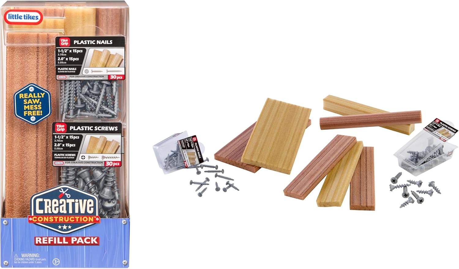 Little Tikes Creative Construction Wood, Nails, & Screws Bundle with 9 Refill Items, Pretend Play Construction Set, for Boys and Girls Ages 3+ Years image number 1