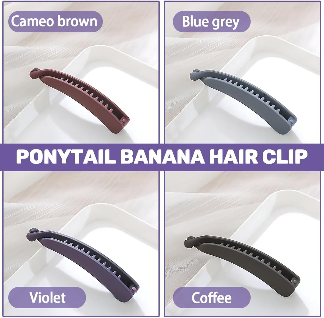 Pack of 4 Ponytail Hair Clip Colourful Banana Hair Clip Large Non-Slip Banana Clip Women for Women and Girls 4 Colours Banana Clip Bird Nest Hair Clip Banana Clip Hair image number 5