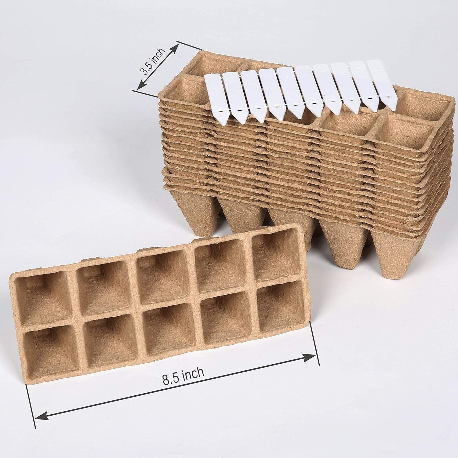 TIROTECHS Biodegradable Plant Starter Trays - Eco Friendly Seed Starter Tray Kit, Peat Pots for Seedlings, Seed Starter Tray Garden with 10 Bonus Plant Labels, Seed Starter Pots (15, 10 Cells) image number 6