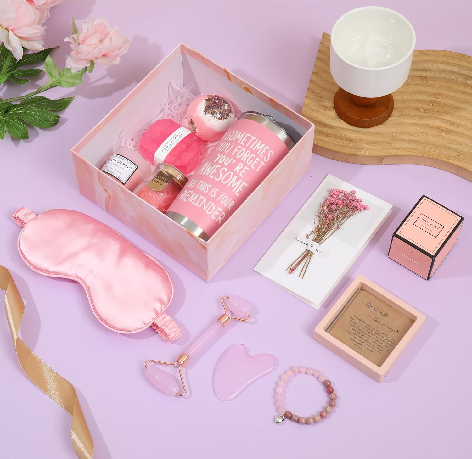 NIKA LUX - 12 PCS Wellness & Spa Gift Box for Women, Girls Bestie Hamper, Luxury Birthday Gift Set for Her, Mum, Teens, Sister, Self Care Packages, (Pink) - Blue image number 4