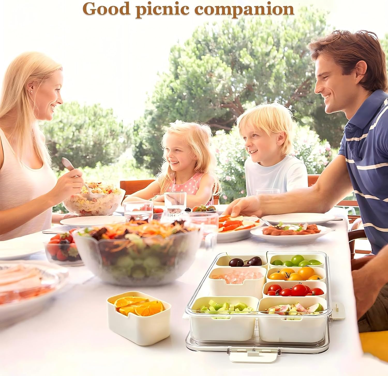 Snackle Box Container, Portable Snack Box 8 Compartment Divided Serving Tray with Lid and Handle, Clear Storage Organizer for Fruit Candy Nuts Veggie, Snacks, Beach Essentials, Road Travel Party image number 2