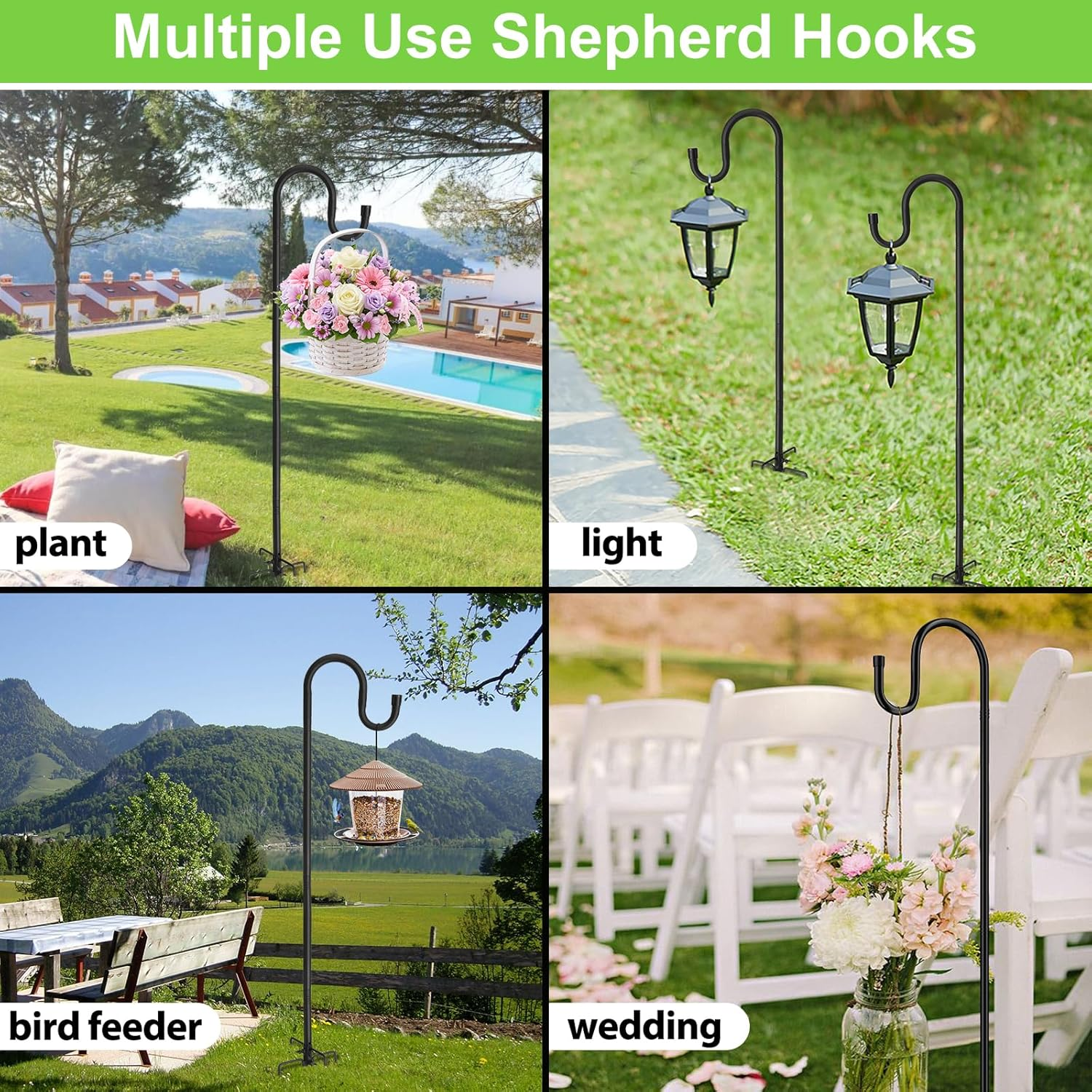 Bird Feeder Pole, 78" Shepherds Hooks for Outdoor Heavy Duty, Hummingbird Feeders Stand for Hanging Plants, No-Rust Shepherd Hook Hanger Stick with Stable 5-Prong Base for outside Garden Yard Wedding image number 3