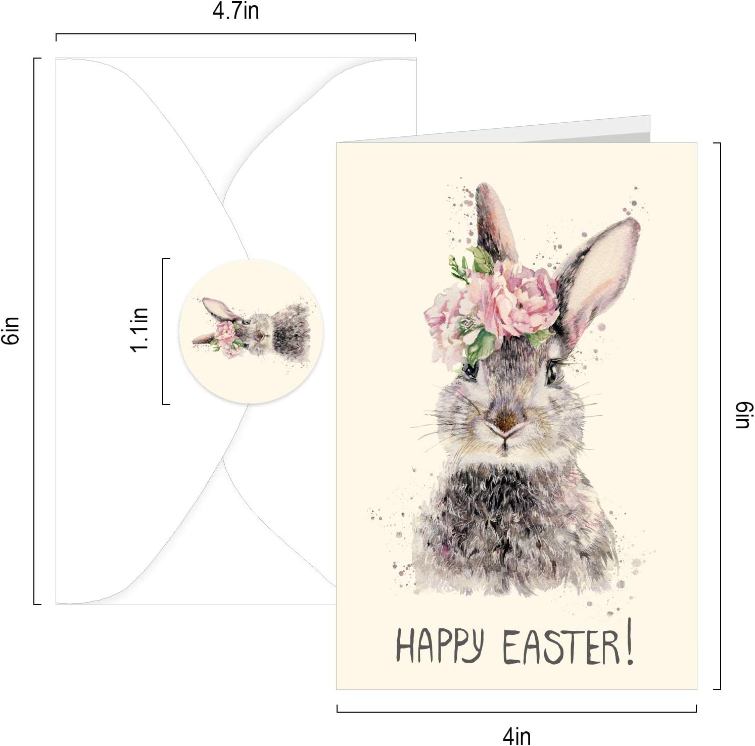 Whaline 30 Pack Vintage Easter Cards Kit with Envelopes and 30Pcs Adhesive Stickers Colorful Greeting Cards in 6 Designs Bunny Eggs Note Card for Classroom Exchange Easter Party Supplies image number 4