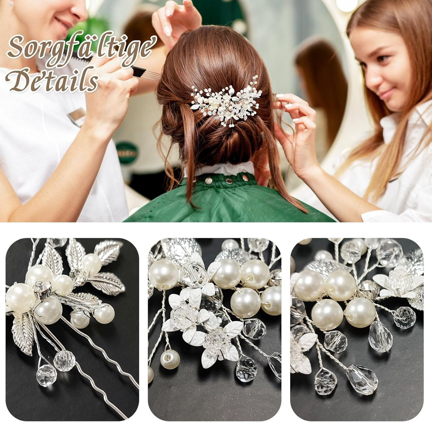 ZOCONE Bridal Flower Hair Accessories Silver Crystal Headband Flower Leaf Headpiece Pearl Hair Accessories Bridal Hair Pins Hair Pins Wedding for Women and Girls Bridal Hairstyle (B) image number 2