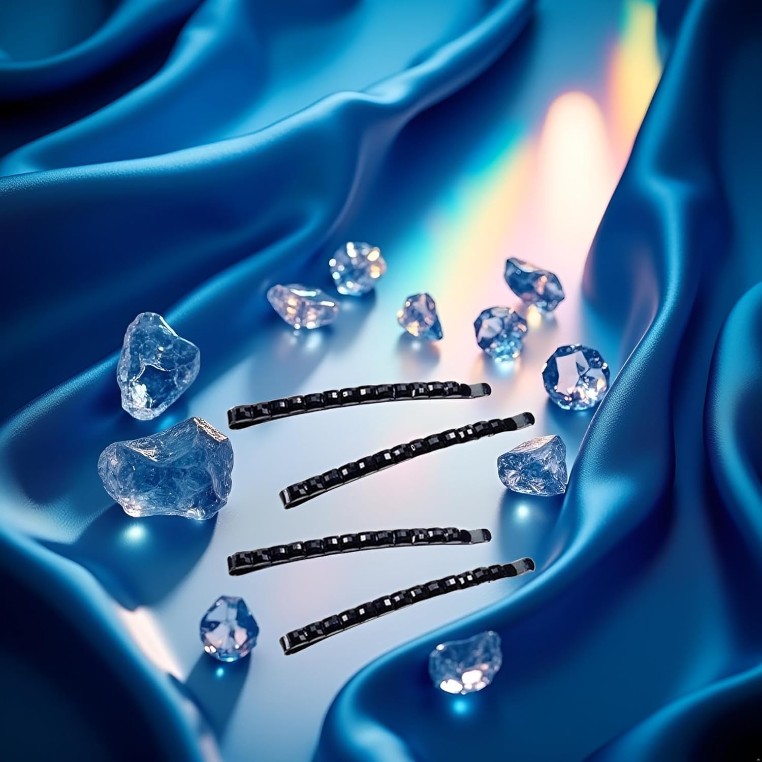 4Pcs Black Rhinestone Bobby Pins, Black Bobby Pins，Sparkly Crystal Diamond Hair Pins for Women, Metal Decorative Hair Barrettes for Decoration Accessories， for Women image number 4