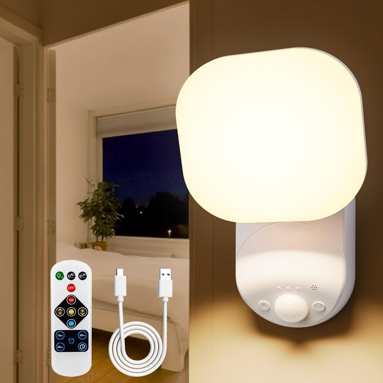 Motion Sensor Night Lights Indoor, Rechargeable Wall Lights Battery Operated with Remote, 3 Modes, 3 Color Temperatures, Magnetic Wireless Wall Sconces for Closet Porch Stairs Hallway Garage image number 4