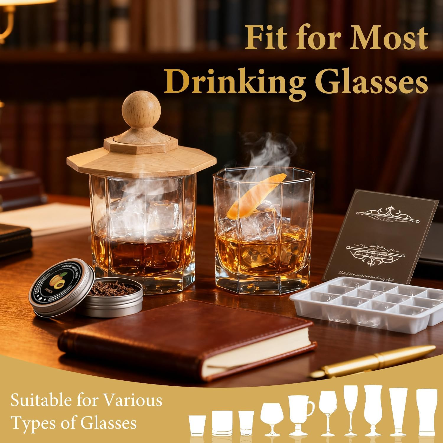 Whiskey Smoker Kit with Torch, Old Fashioned Cocktail Smoker Kit, Christmas Birthday Gifts for Him Dad Men Husband Grandpa, 6 Flavors Wooden Chips, 4 Granite Whiskey Stones, Ice Ball Included image number 6