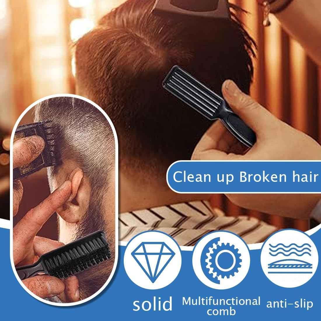 Pack of 2 Cleaning Brush, Blade Cleaning Brush, Nylon Brush, Nail Brush, Trimmer, Hairdressing Cleaning Brush, Hair Clippers Tool (Black and Gold) image number 2