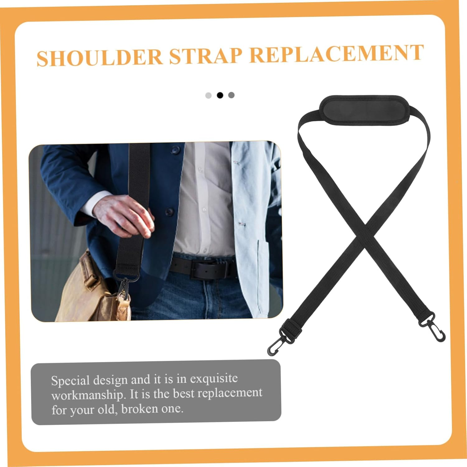 Abaodam Adjustable Laptop Shoulder Strap with Padded Oxford Cushion Comfortable Replacement Messenger Bag Belt for Briefcase Tote Crossbody Bags and Luggage Black Nylon Strap image number 4
