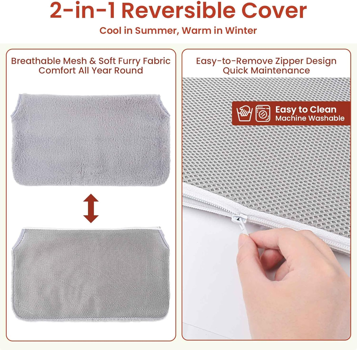 BREENHILL Foldable Cat Window Hammock Bed - XL 2PC Set with Heavy-Duty Suction Cups, Reversible Washable Cover & Metal Frame(Grey) image number 4