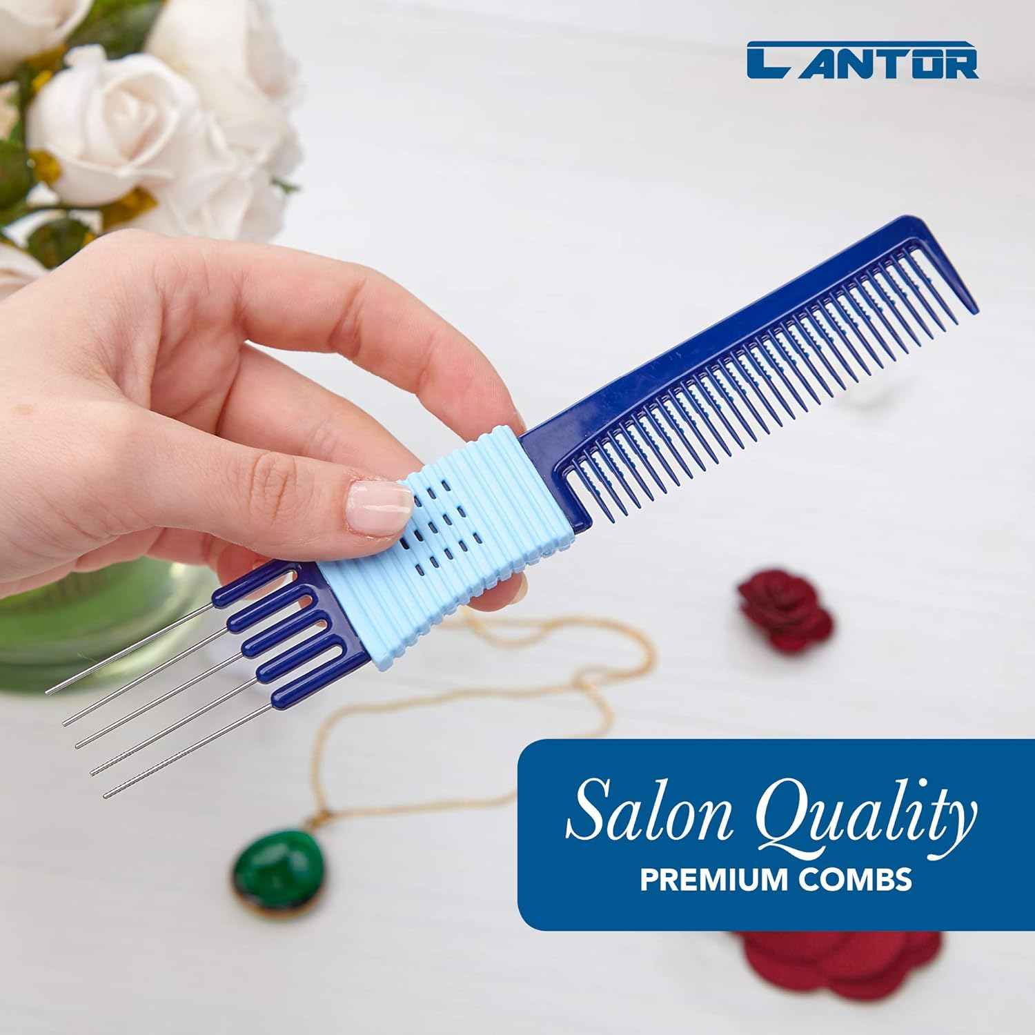 Lift Teasing Comb and Hair Pick - 2 Pack, Five Stainless Still Lifts - Chemical and Heat Resistant Detangler Gripper Comb - anti Static Comb for All Hair Types - by Cantor image number 5