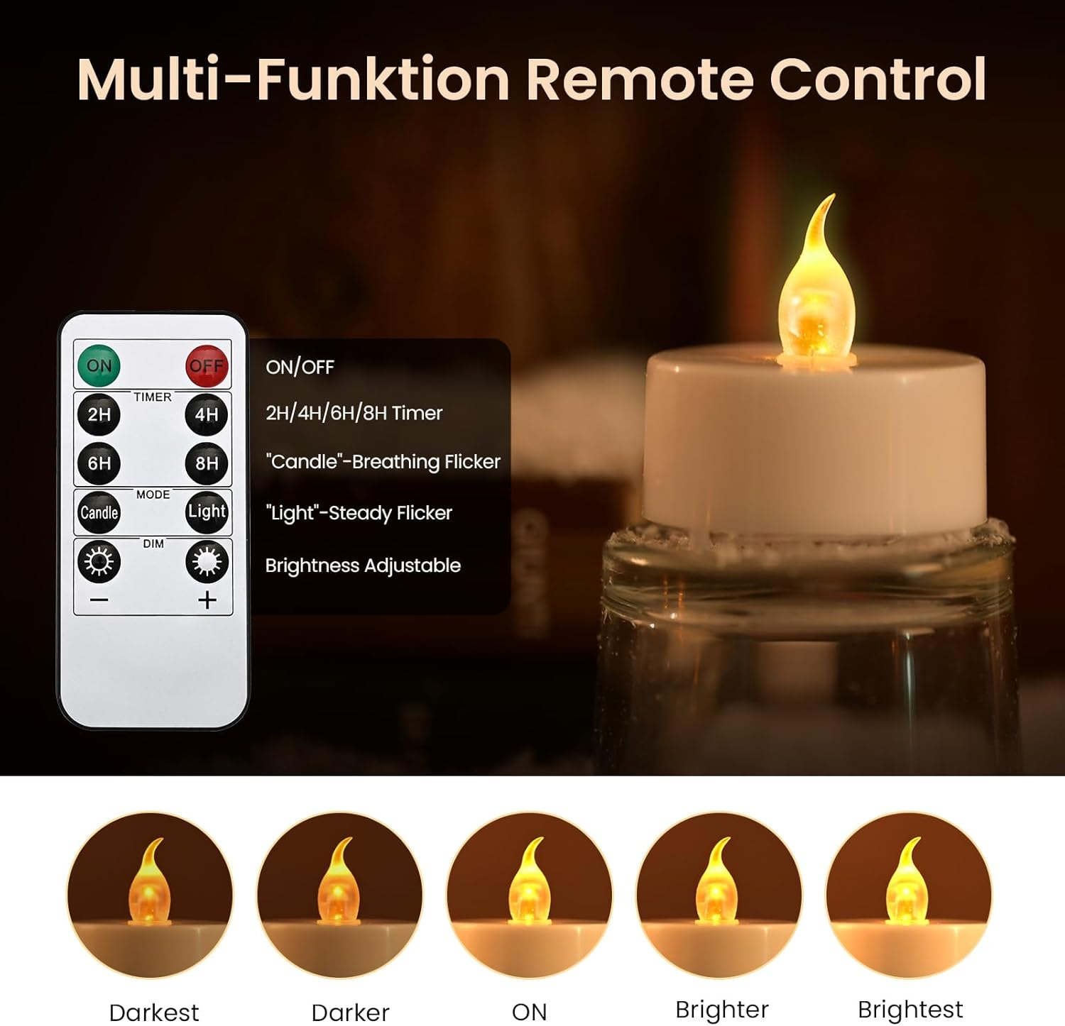 24 PCS LED Tea Lights with Timer, Remote Control, Flameless LED Candles, Electric Flickering Battery-Operated Tealights for Home, Room, Table, Halloween, Christmas Decoration image number 4