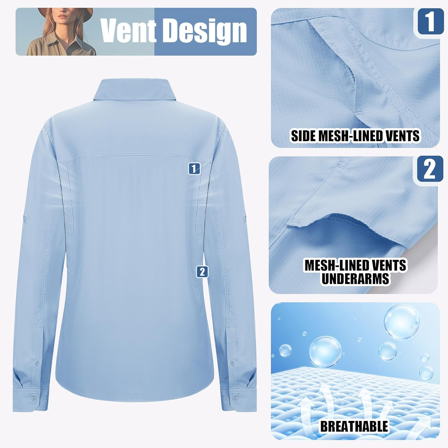 33,000Ft Women'S Long Sleeve Shirts Safari Shirts UPF50 Sun Protection Button down Shirt Moisture Wicking Quick Dry Top Ladies Casual Outdoor Shirt for Walking Fishing Hiking Travel