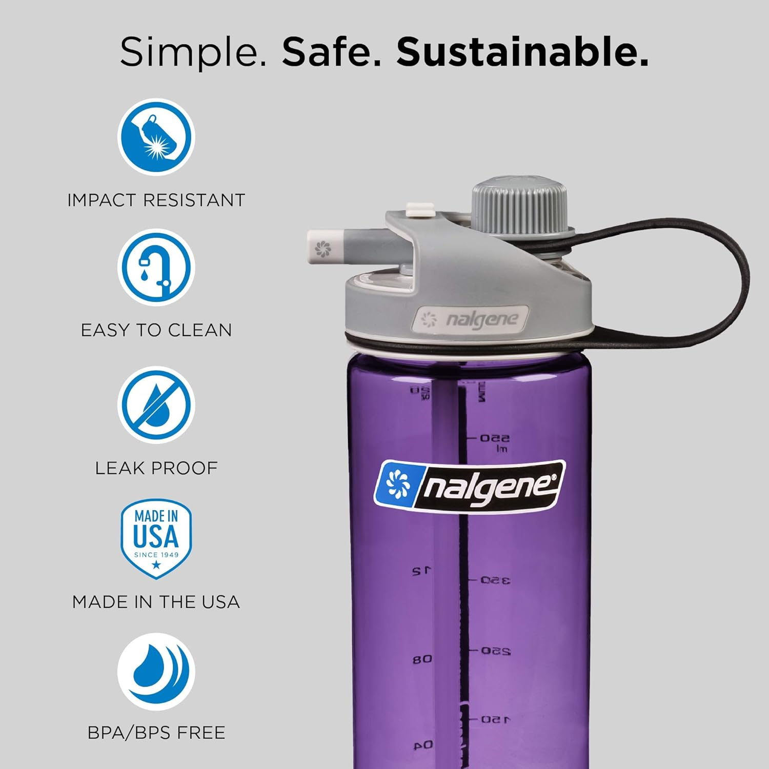 Nalgene Sustain Tritan Bpa-Free Multidrink Water Bottle Made with Material Derived from 50% Plastic Waste, 20 OZ, Gray image number 5