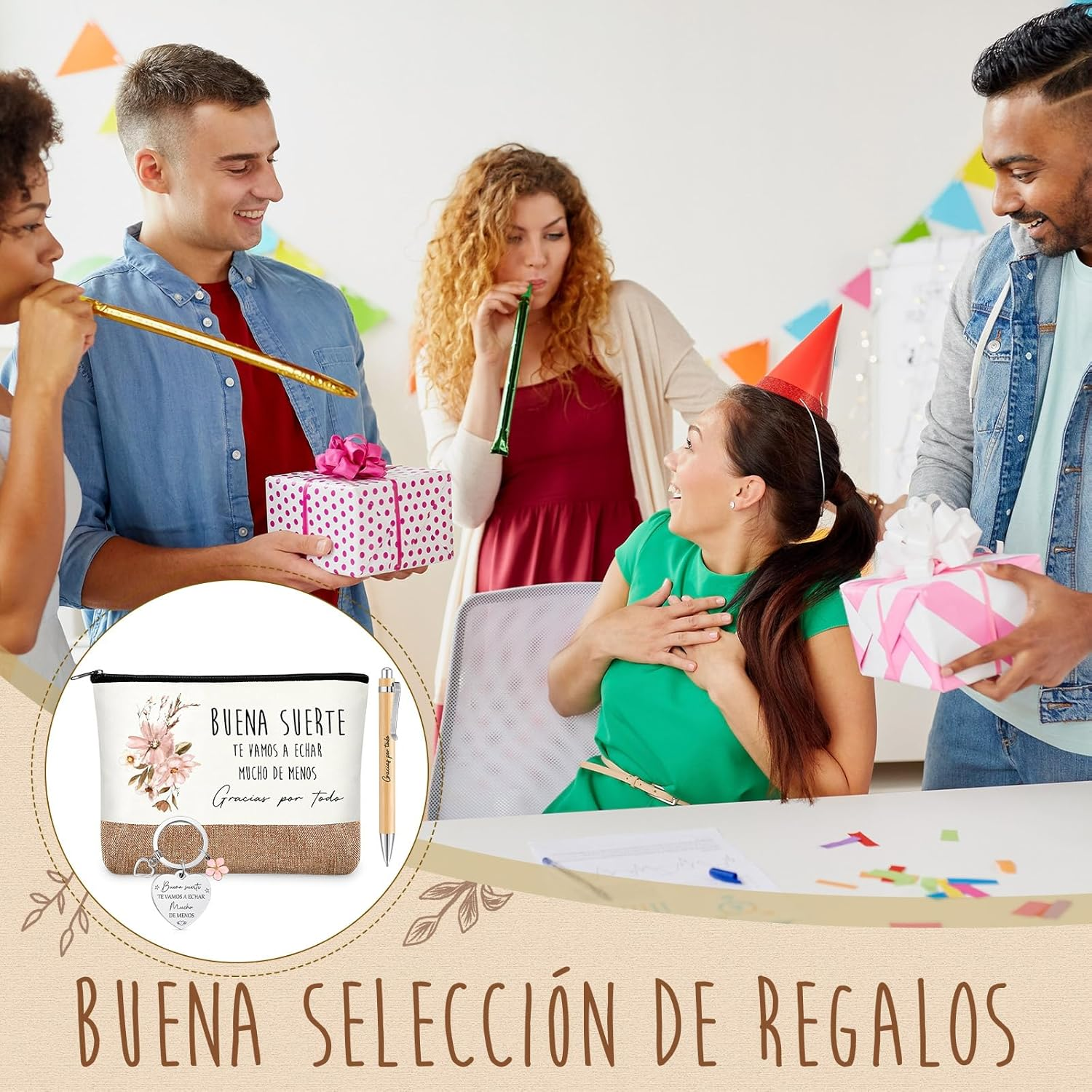 Xuniea Pack of 3 Farewell Gifts for Colleagues Employees Women Cosmetic Bag Ballpoint Pen Keychain Thank You Christmas image number 3