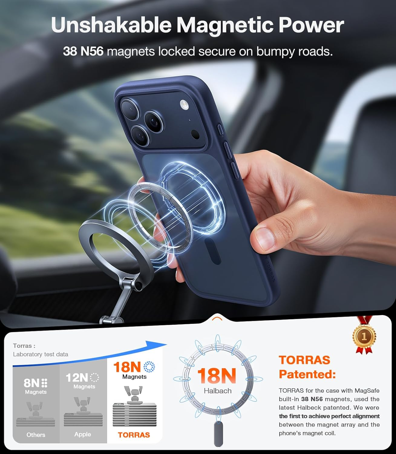 TORRAS Magnetic Shockproof for Iphone 17 Pro Max Case, Compatible with Magsafe, Military-Grade Drop Tested, Translucent Slim Protective 17 Pro Max Case Anti-Fingerprint Anti-Scratch, Deep Blue