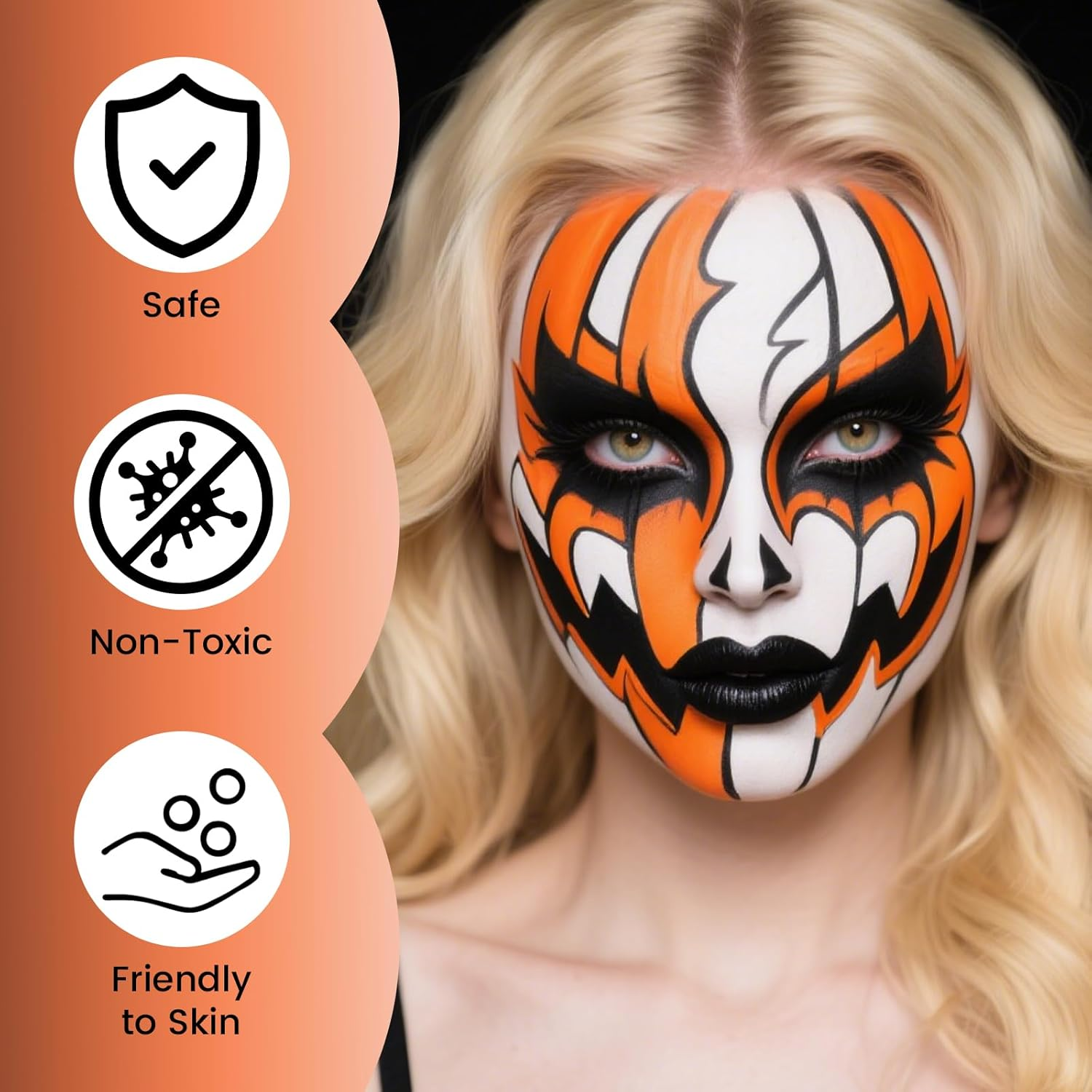 YBUETE Orange Black White Oil Based Face Paint Kit with Painting Brushes, Professional Full Coverage Greasepaint for Adults Halloween Cosplay SFX Tiger Pumpkin Makeup Carnival Theater Stage image number 1