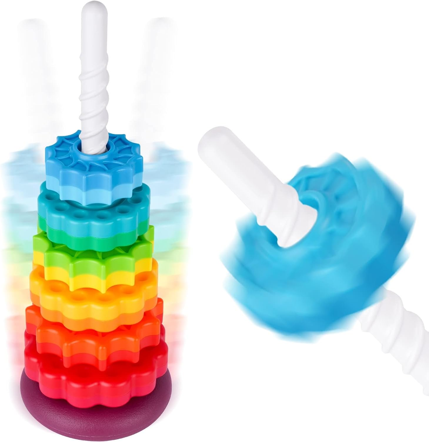 Rainbow Tower Spinning Wheel Stacking Toy image number 4