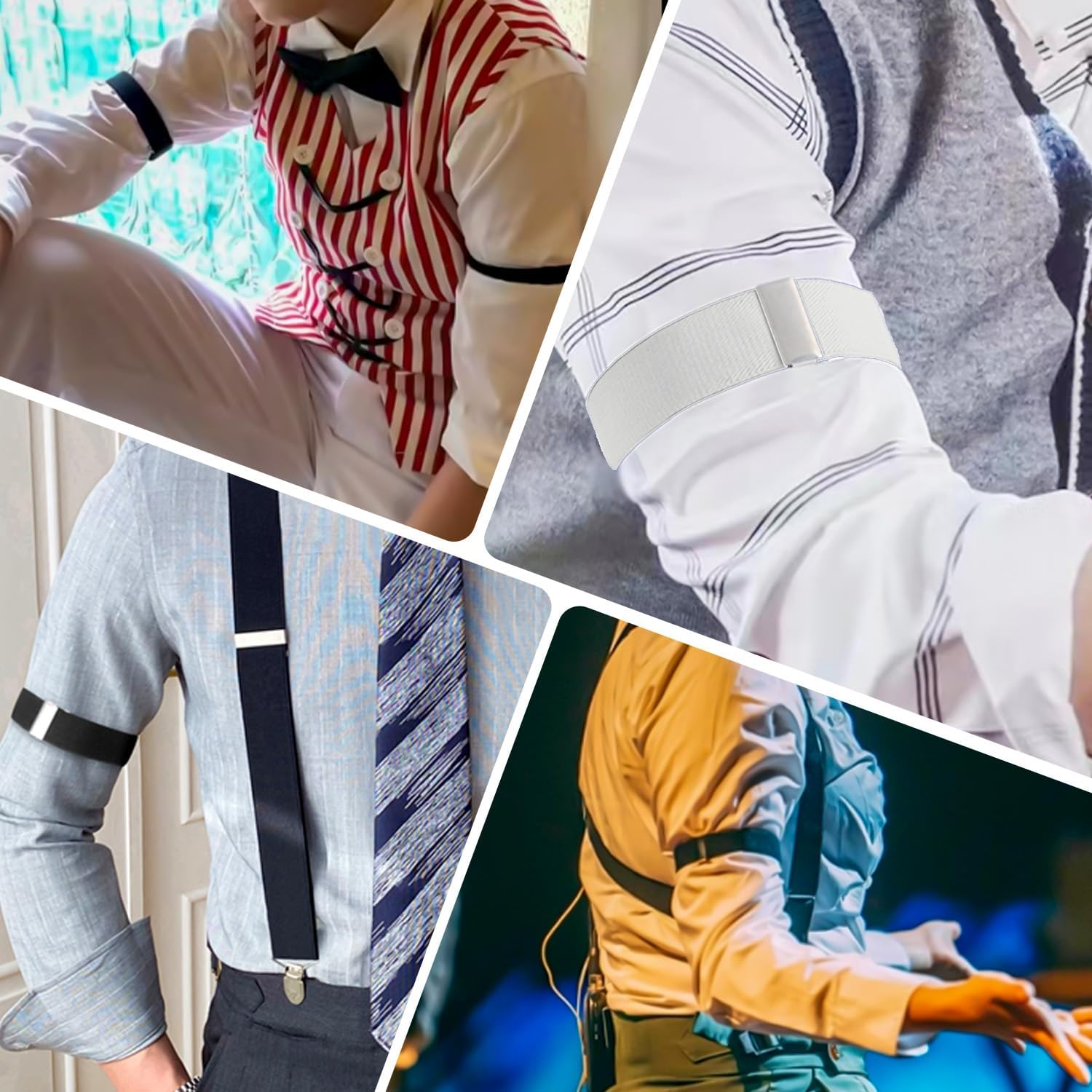 TORMEN Elastic Adjustable Armbands Shirt Garter Sleeve Holders Non-Slip Garters Adjustable Length for Men and Women image number 1