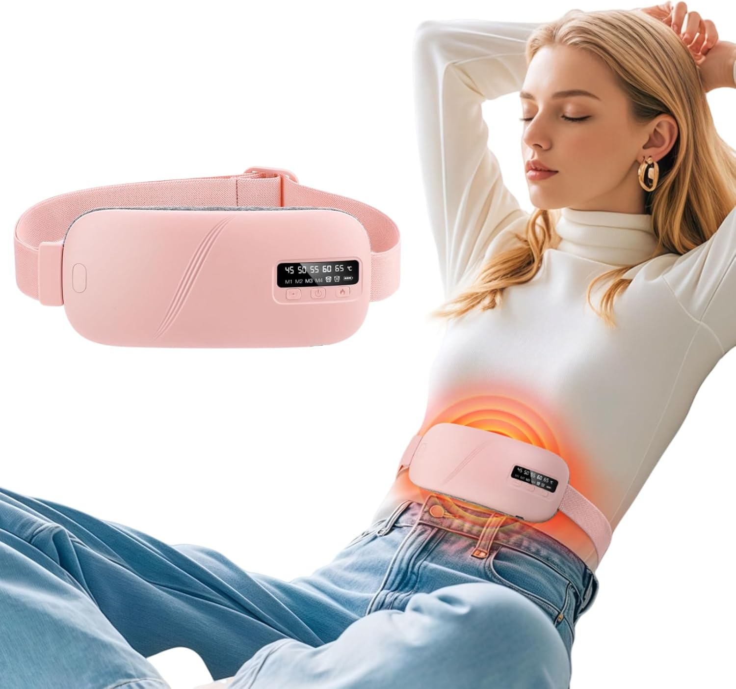 Sika Deer Portable Heating Pad for Period Cramps, Electric Waist Belt Device, Menstrual Heating Pad with 5 Heat Levels and 4 Massage Modes for Cramps Relief for Women and Girls.