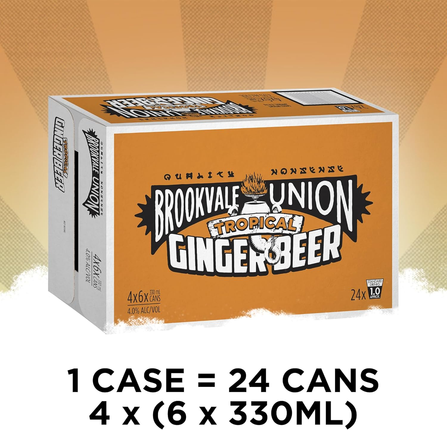 Brookvale Union Tropical Alcoholic Ginger Beer, Spicy & Smooth Finish, 4% ABV, 330Ml (Case of 24 Cans) image number 1