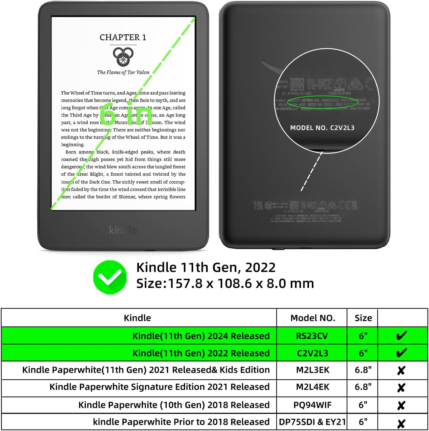 WALNEW Case for 6&rdquo; All-New Kindle 11Th Gen 2024/2022(Model No. C2V2L3/RS23CV), Slim Lightweight Protective Cover with Auto Wake/Sleep Only for Kindle 2024/2022 Released image number 6