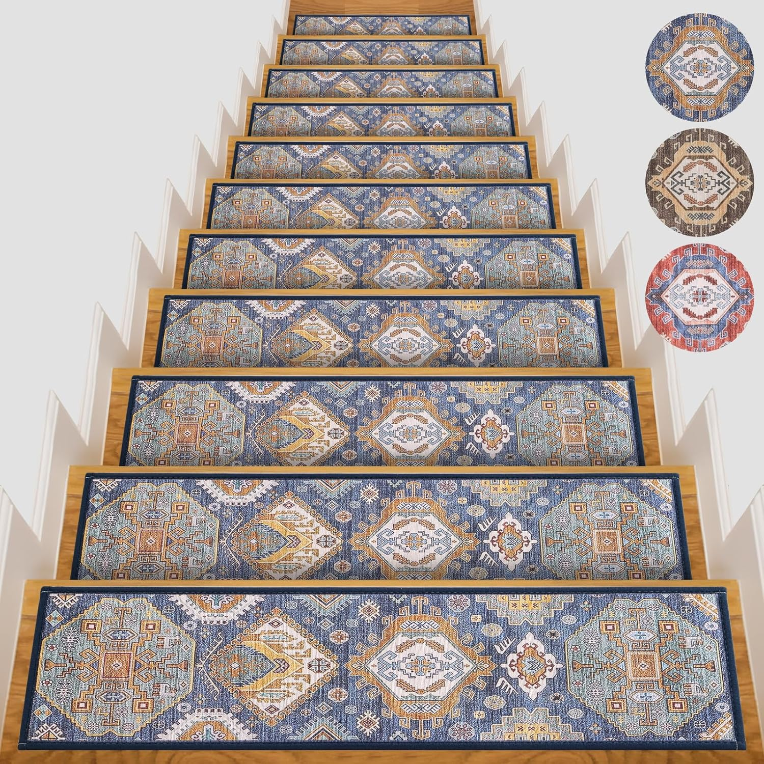 Non-Slip Carpet Stair Treads for Wooden Steps Indoor Set of 15 Pack 8" X 30" Peel and Stick Reusable Staircase Stair Runners Rugs, Soft Safety for Dogs, Kids & Elders, Stairway Grip, Brown