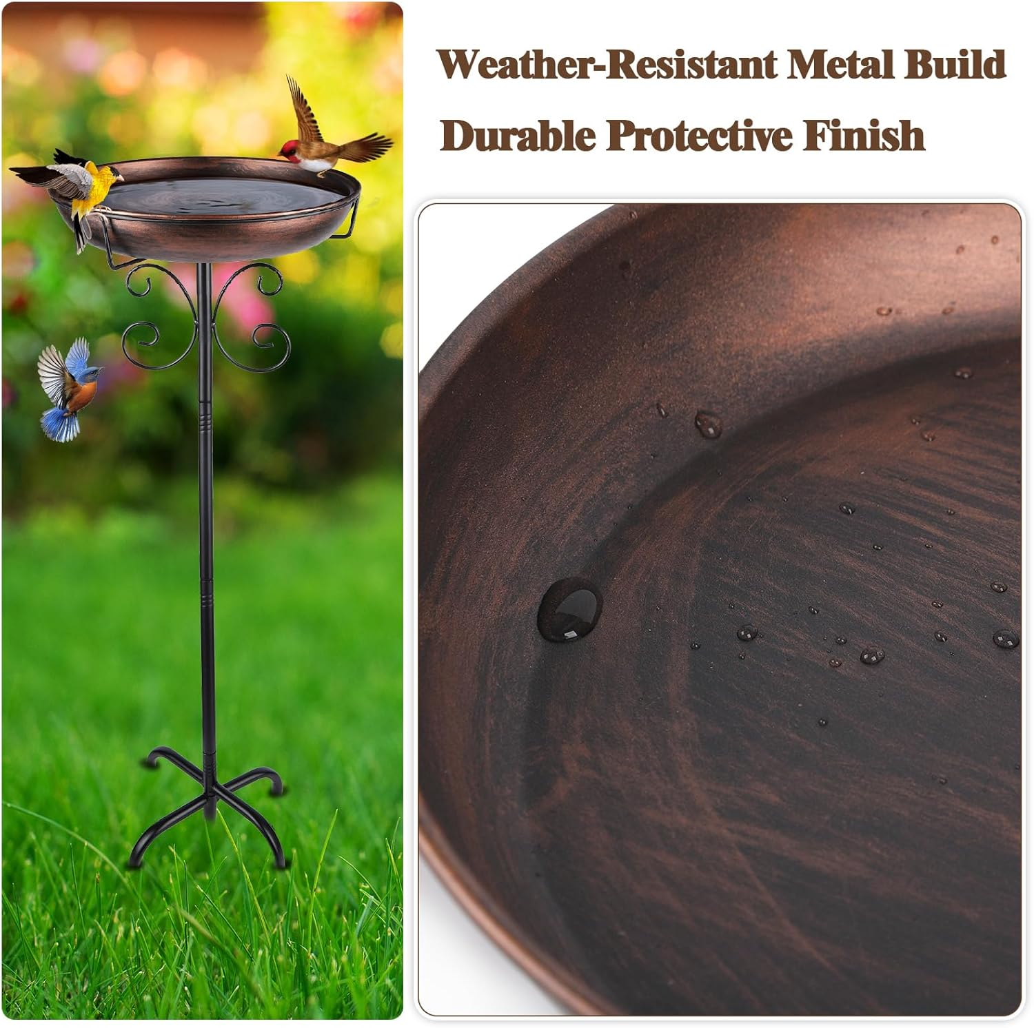 STAVAN Metal Bird Bath for Outdoors, 35" Vintage Freestanding Birdbath with Upgraded 5-Pronged Base, Sturdy, Weather-Resistant Detachable Bird Bath & Feeder for Garden & Patio (Antique Bronze) image number 4