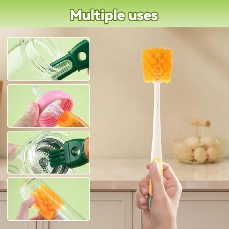 Multifunctional 4 in 1 Water Bottle Cleaning Brush Set - Premium Brush for Bottles, Straws, and Small Spaces - 2025 New Cleaning Brush Assembly (Orange) - Green image number 2