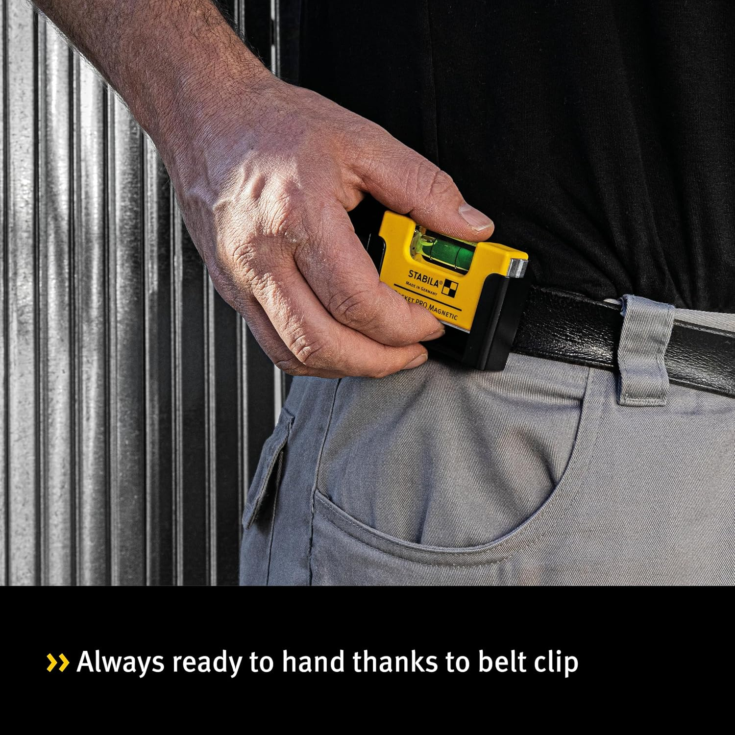 STABILA Pocket PRO Magnetic Mini Spirit Level with Belt Clip, 7 Cm, Strong Rare Earth Magnet, 1 Horizontal Level, Made in Germany, Yellow, 15 X 8 X 20 Cm image number 4