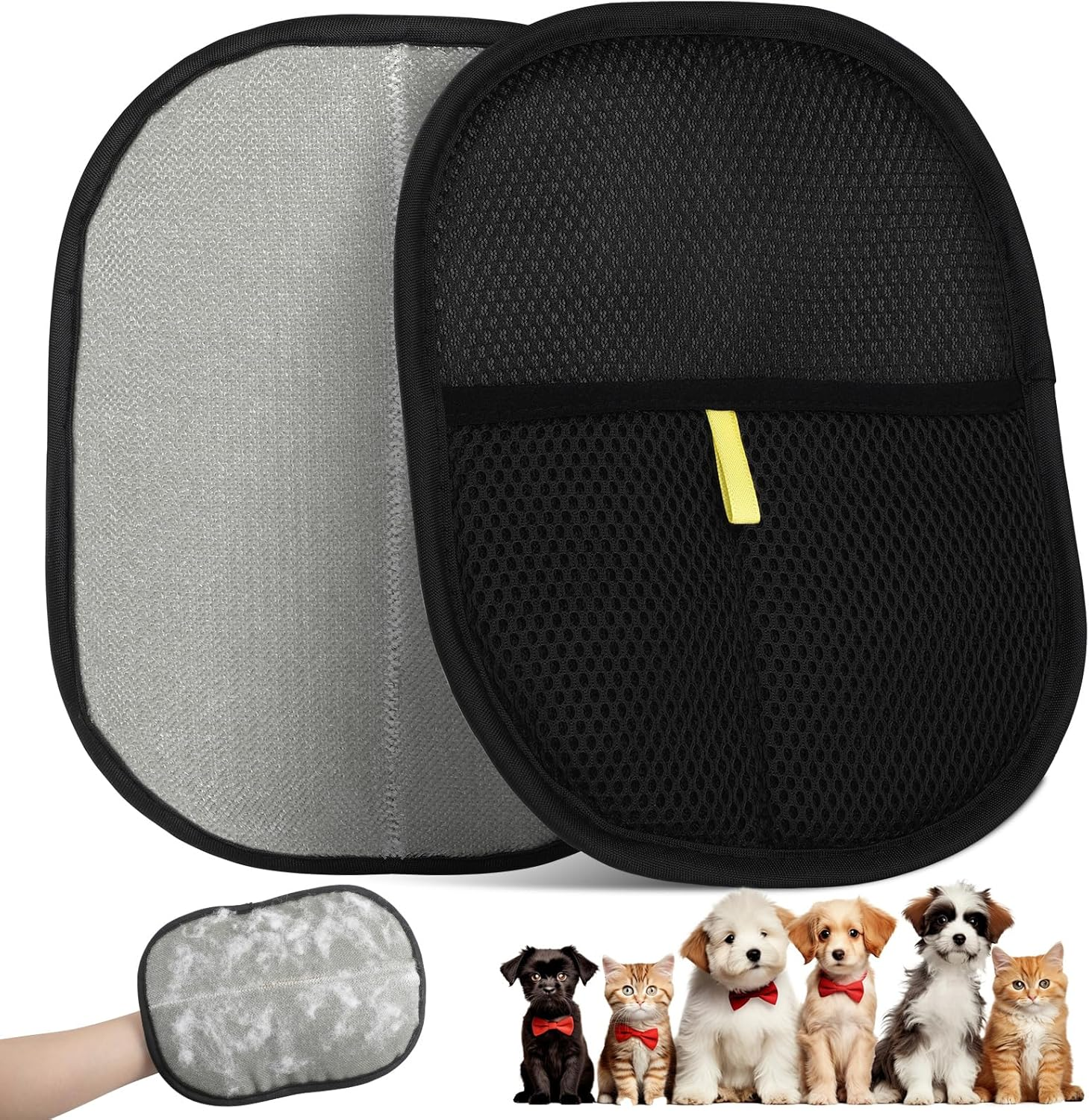 2 Pcs Pets Hair Remover, Larger Electrostatic Pet Hair Removers Cat & Dog Grooming Gloves Reusable Washable Highly Effective Lint Roller for Furniture Car Seats Clothes Carpet Curtain Couch image number 4