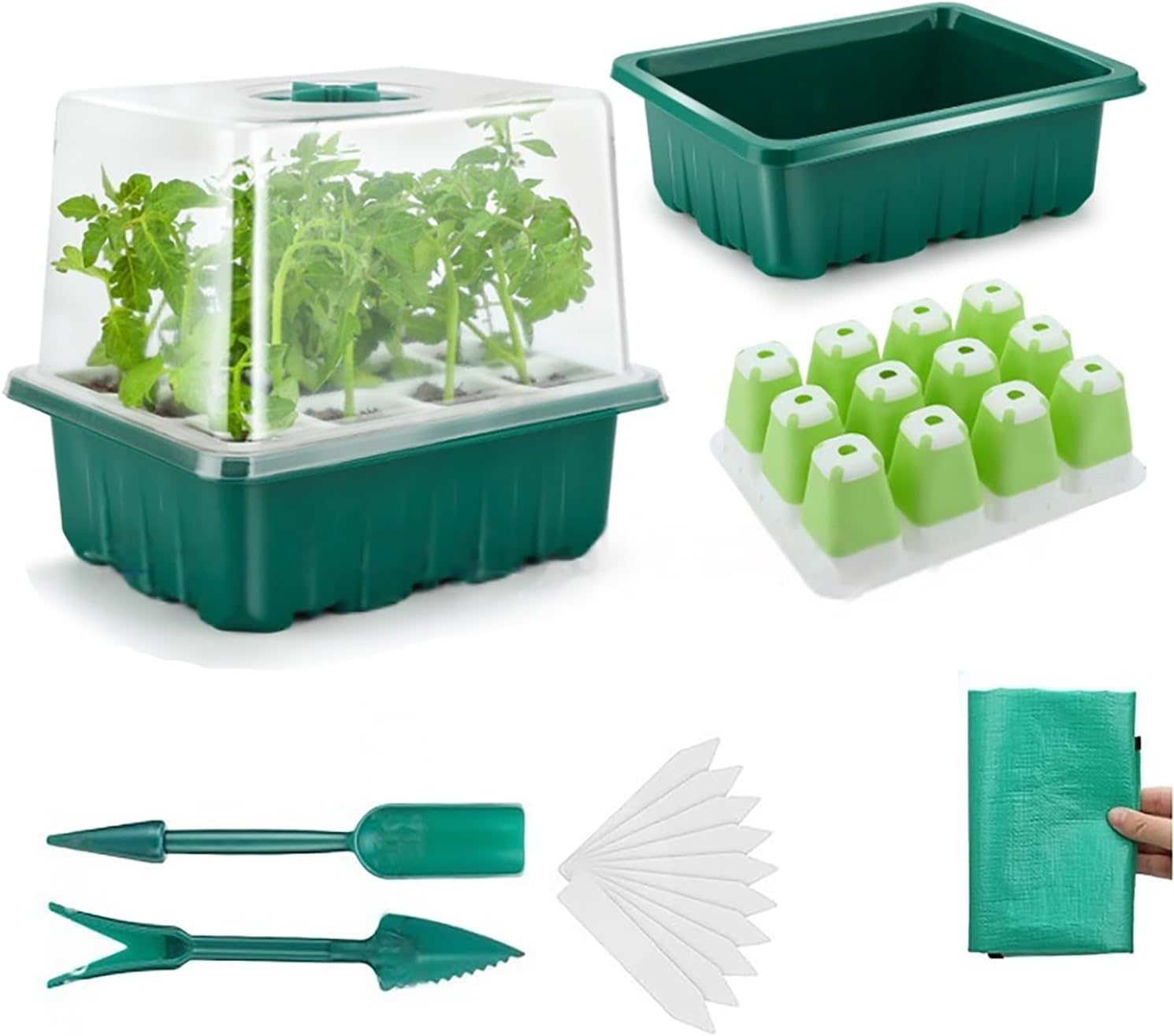 Seed Starter Tray, 12 Cells Indoor Seed Starter Kit, Reusable Flexible Silicone Designed Seedling Starter Trays, 4In Height Germination Tray with Humidity Dome & Lids image number 2