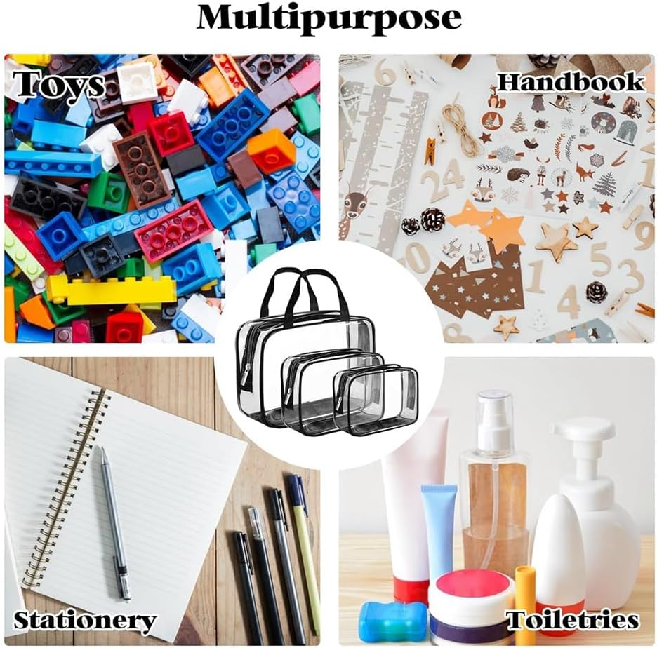 9 Packs Clear PVC Toy Storage Bags Toiletry Bags Waterproof Kids Zippered Toy Organizing Bags for Building Blocks