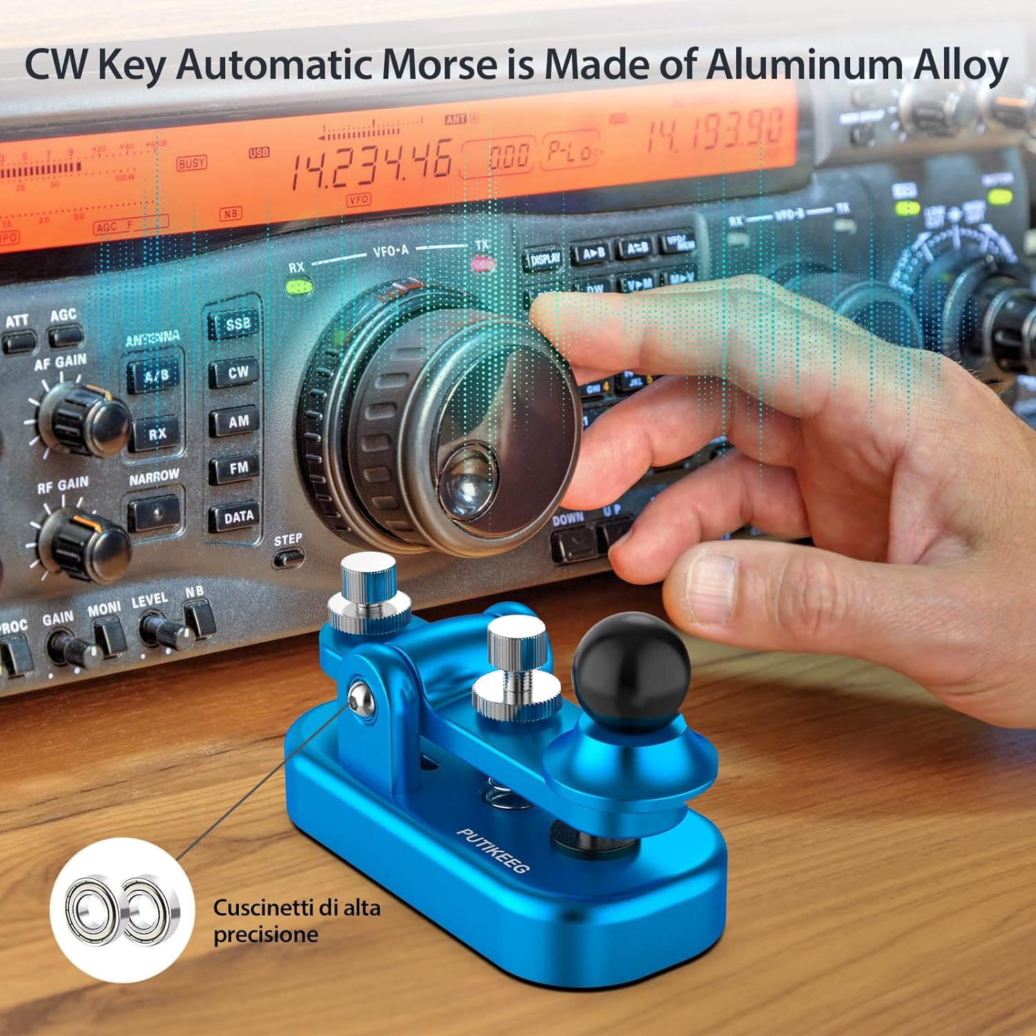 PUTIKEEG Mini Classical Morse Code Key - CW Morse Code Keys Automatic Morse Aluminum Alloy Radio Ham Send Telegram Morse Code Key with Silicone Anti-Slip Foot Pads - Peacock Blue image number 2