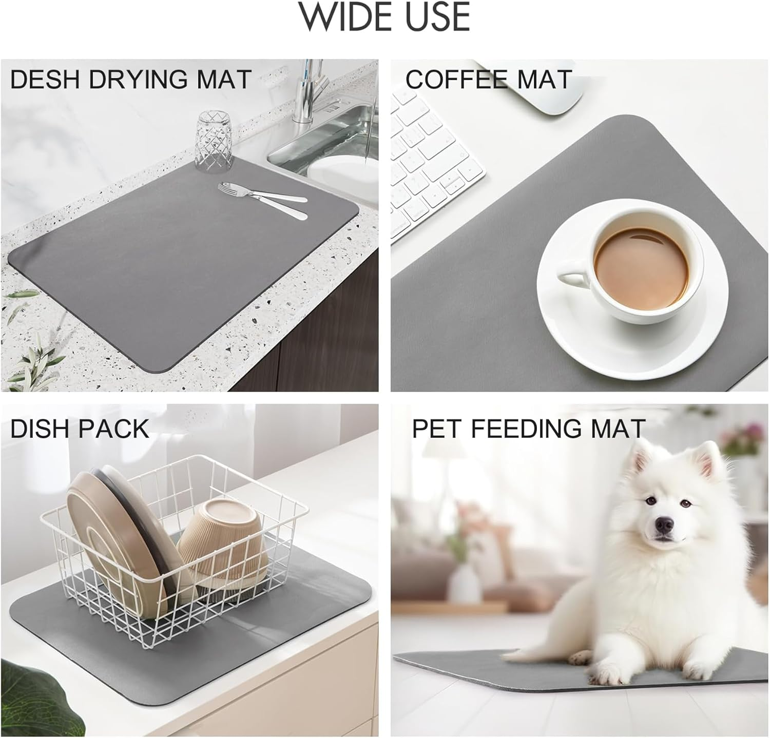 Coffee Mat, Rubber Absorbent Drying Mat for Kitchen Counter Bar Accessories, Foldable Hide Stain Pad Fit under Coffee Maker Coffee Machine Dish Rack (Grey, 40X60Cm) image number 2