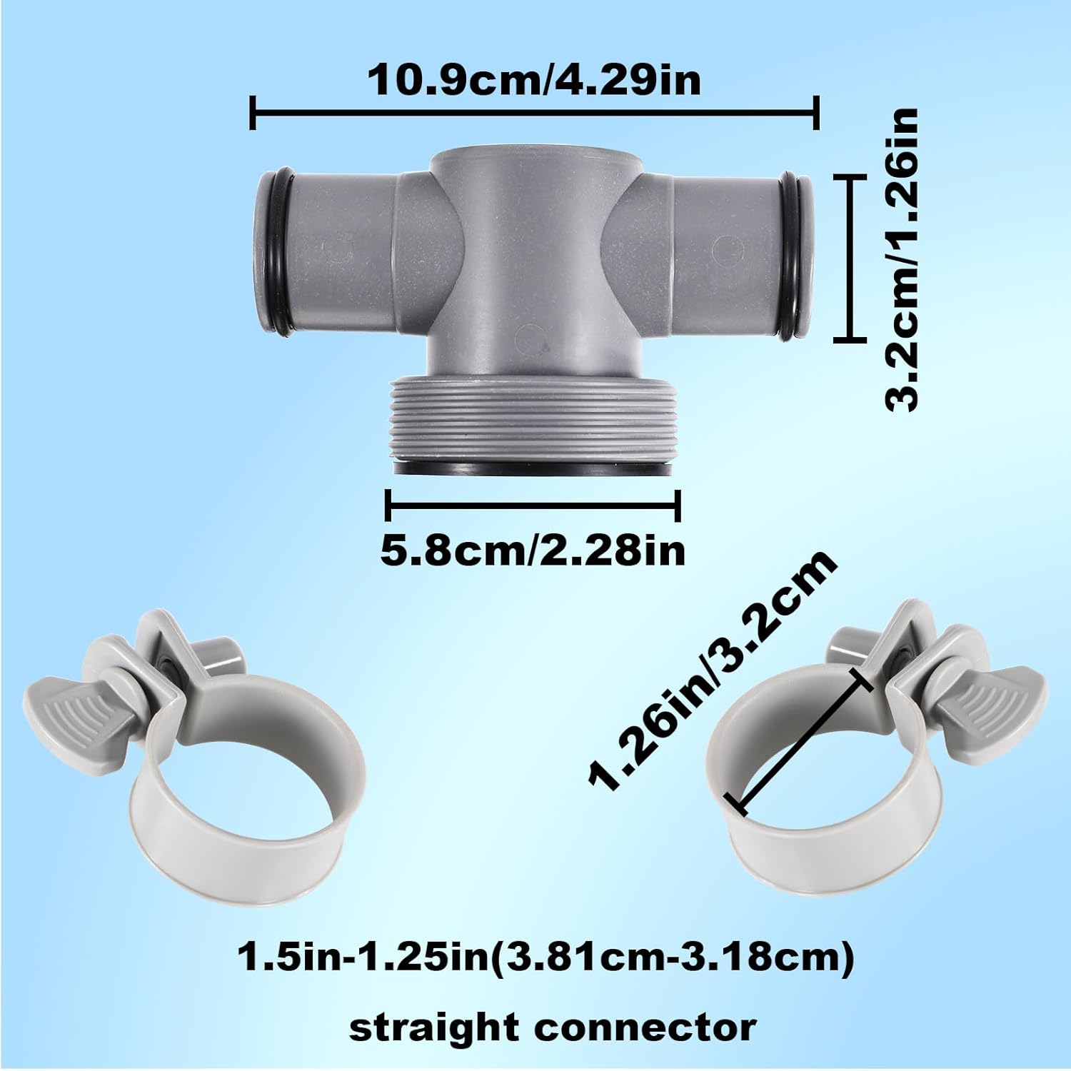 3Pcs Pool T Joint Set Compatible with Coleman & Intex P61408, 1.25In to 1.5In Pool Hose Connector with O Rings and Hose Clamps for Filter Pump Replacement Accessories image number 4
