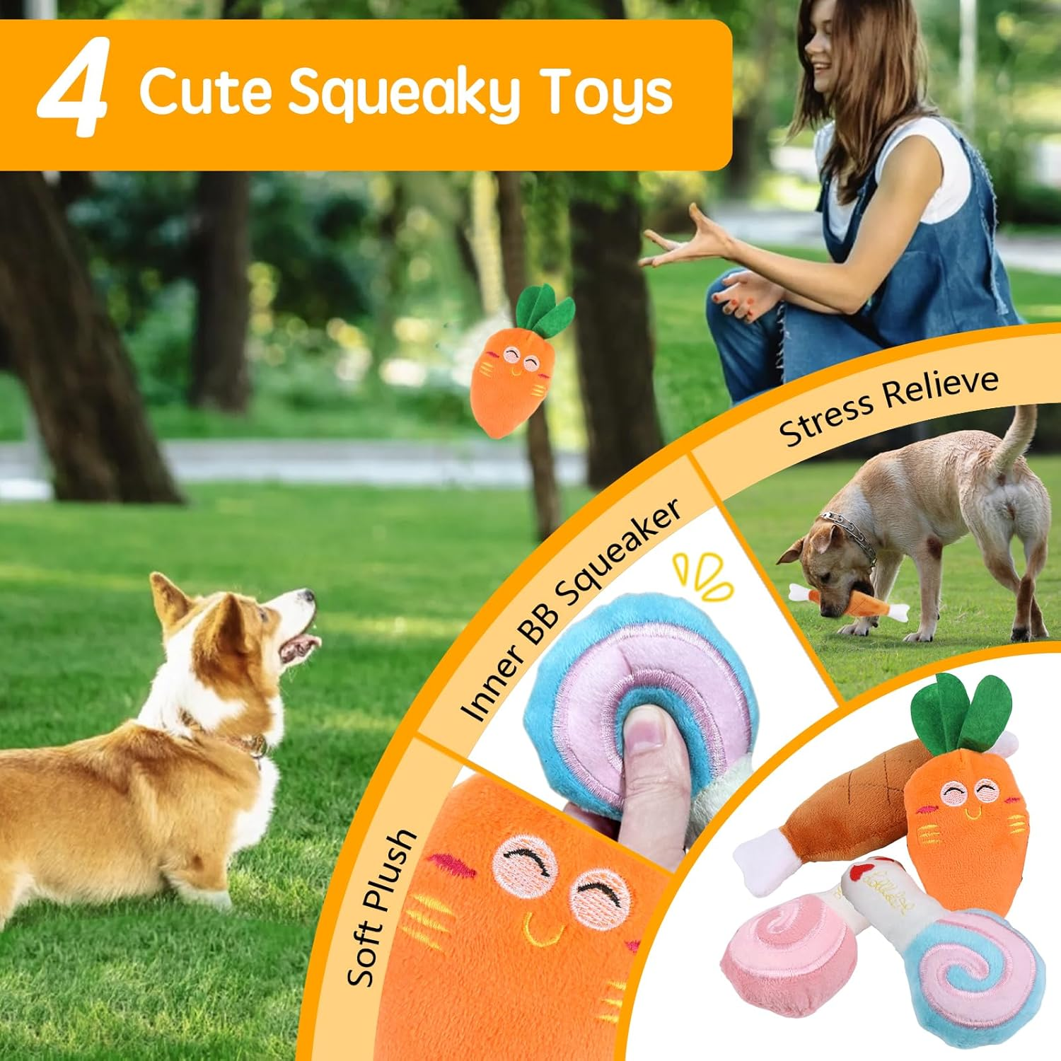 Oundarm 24 PCS Dog Chew Toy Set for Aggressive Chewers Boredom Interactive, Rubber Rope Stuffed Plush Squeak Puppy Enrichment Teething Toys for Small Medium Dogs Teeth Cleaning image number 5