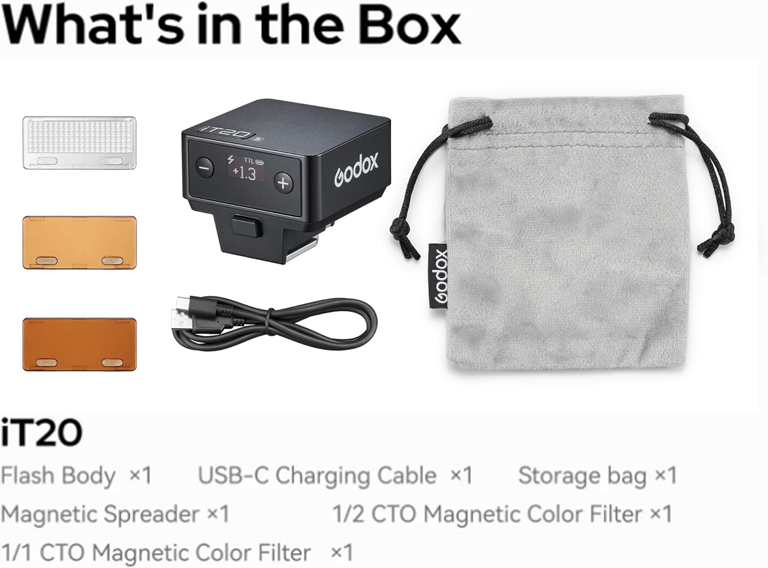 Godox It20-S TTL Mini Flash Speedlight for Sony, 700 Full Power,1.5S Recycling Time, Built-In Lithium Battery with Color Filters (Black) image number 2