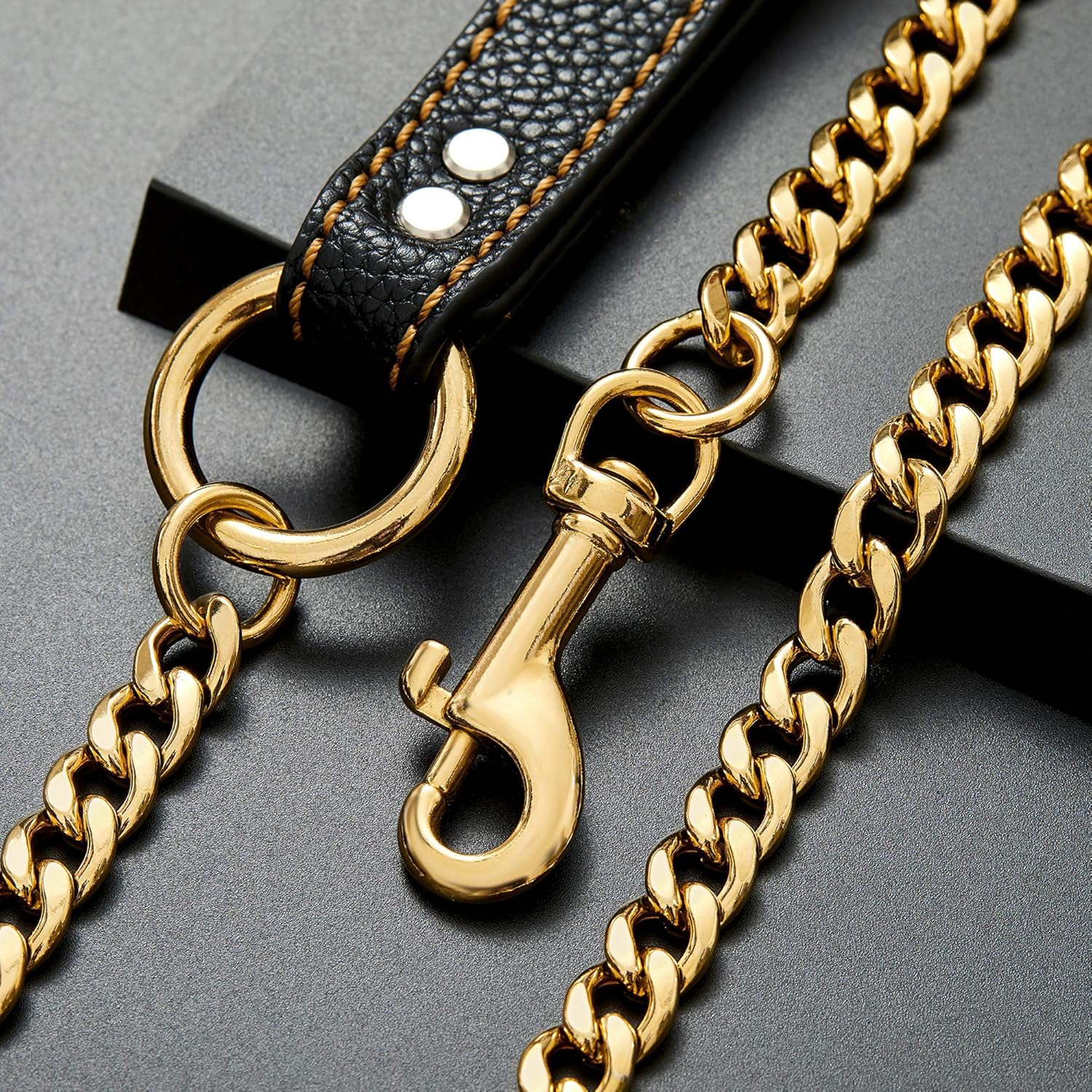 W&W Lifetime Heavy Duty Strong Stainless Steel Welding Figaro Chain Durable Dog Leash Walking Training Leads for Pitbull German Shepherd Large Dog Gold Tone