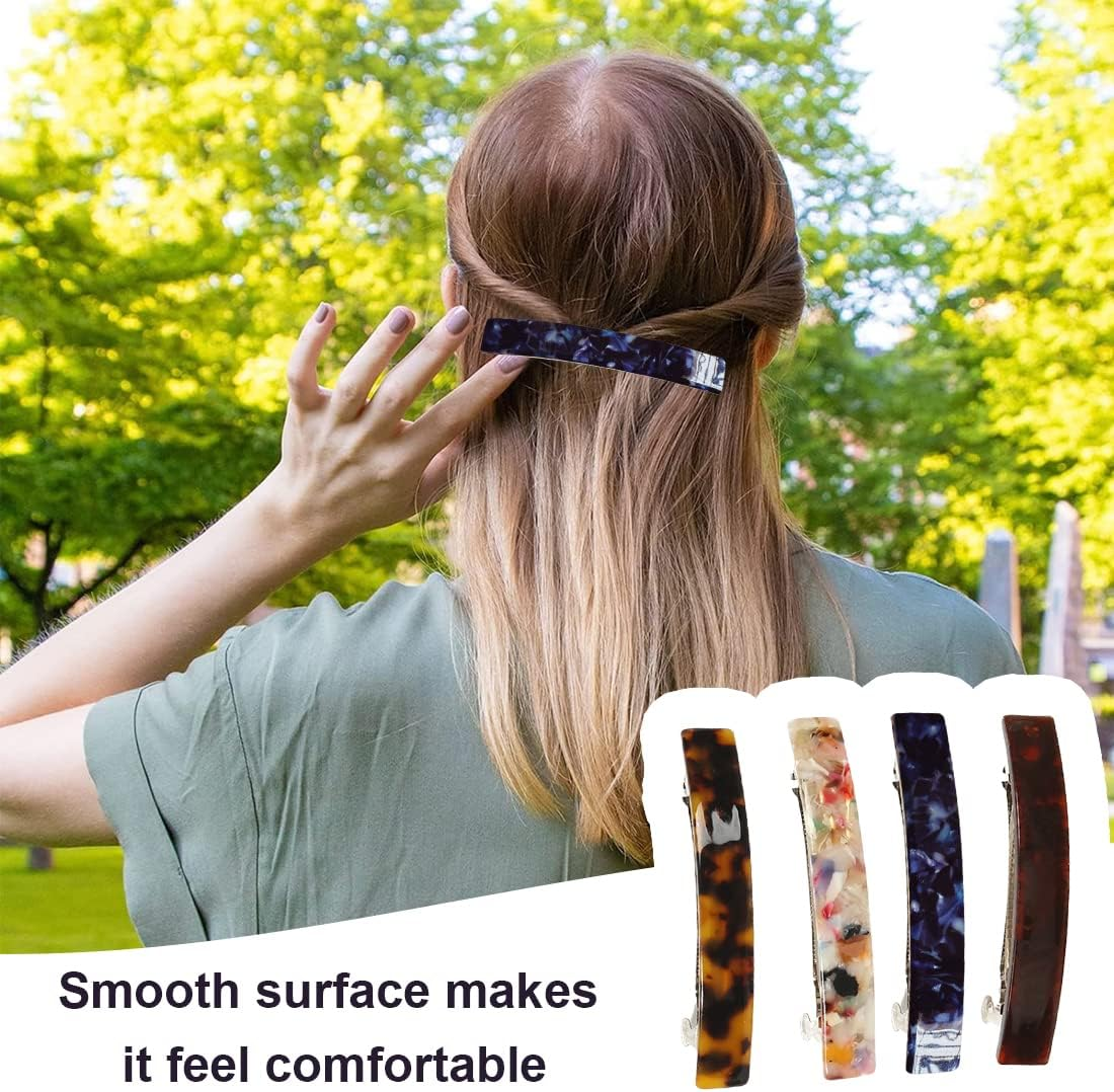 4 Pieces Acrylic Hair Clip Automatic Hair Clips Acetate Hair Pin for Fine Hair and Medium Thick Hair French Vintage Hair Accessories for Women Girls image number 2