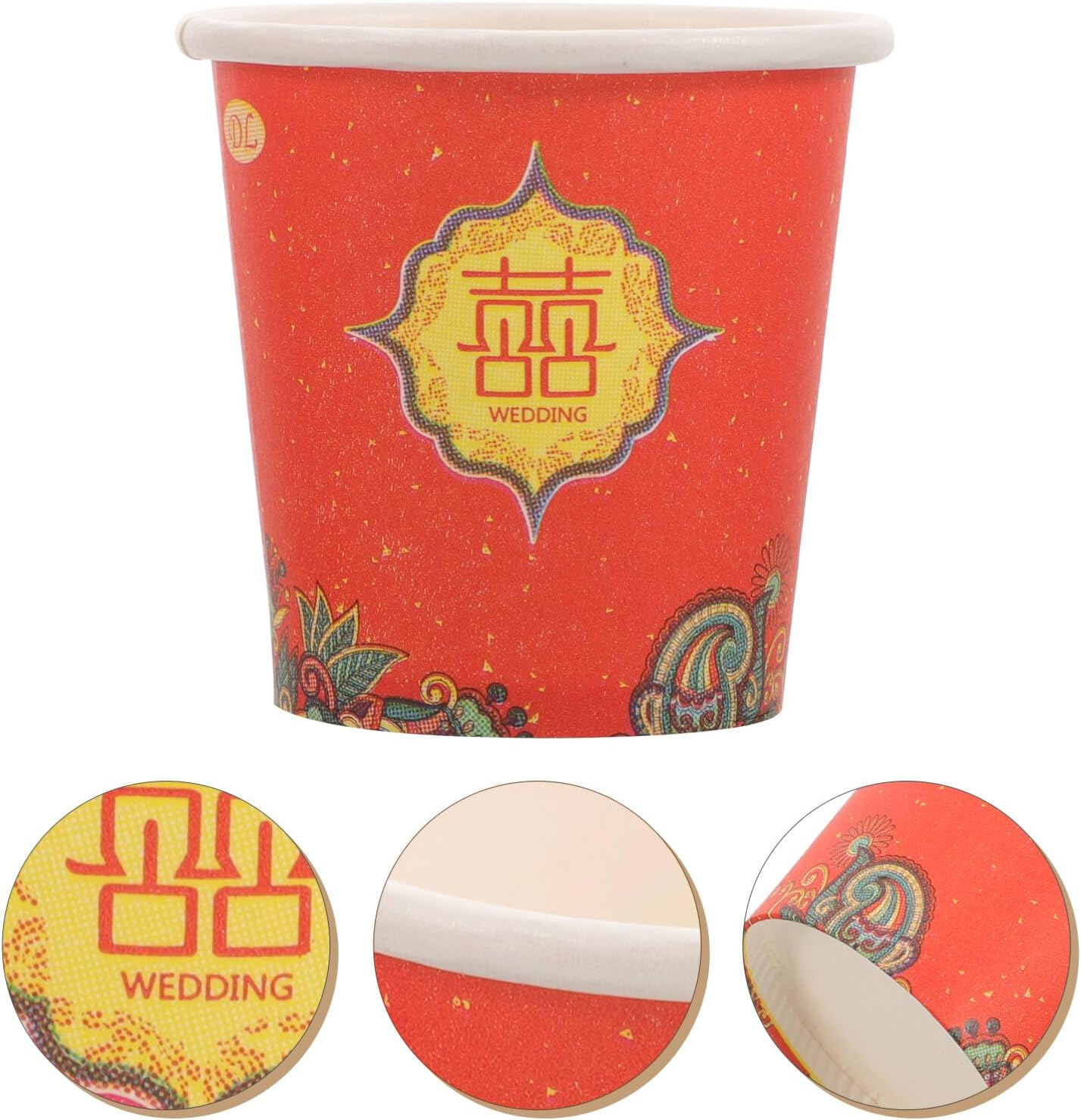 Wedding Paper Cups, 100Pcs Chinese Themed Tea Cup Coffee Beverage Water Cup Cold for Chinese Wedding Party image number 2