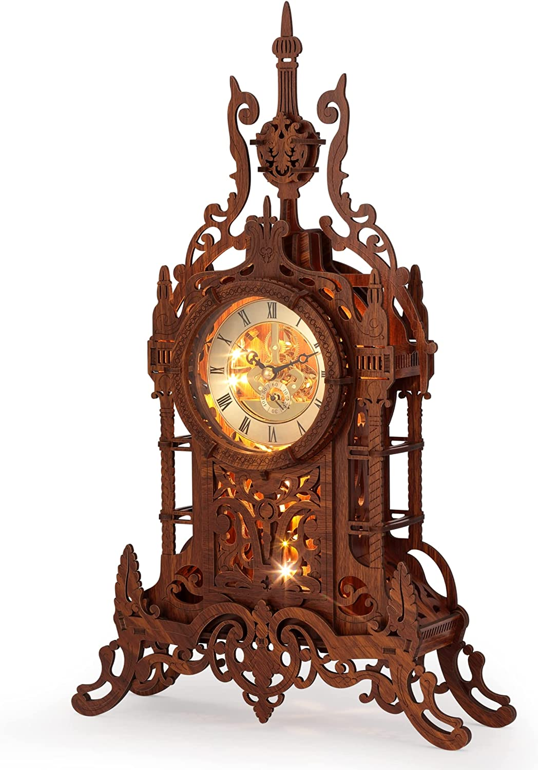 FUNPOLA LED 3D Wood Puzzle Clock Tower 3D Puzzle Building Model Home D&eacute;cor Puzzle DIY 3D Puzzle Clock Kit for Adults/Teens Present Gift